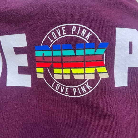 |•PINK•| Victoria's Secret PINK Maroon LOVE PINK Back Long Sleeve Sz XS (Small) - Picture 10 of 15